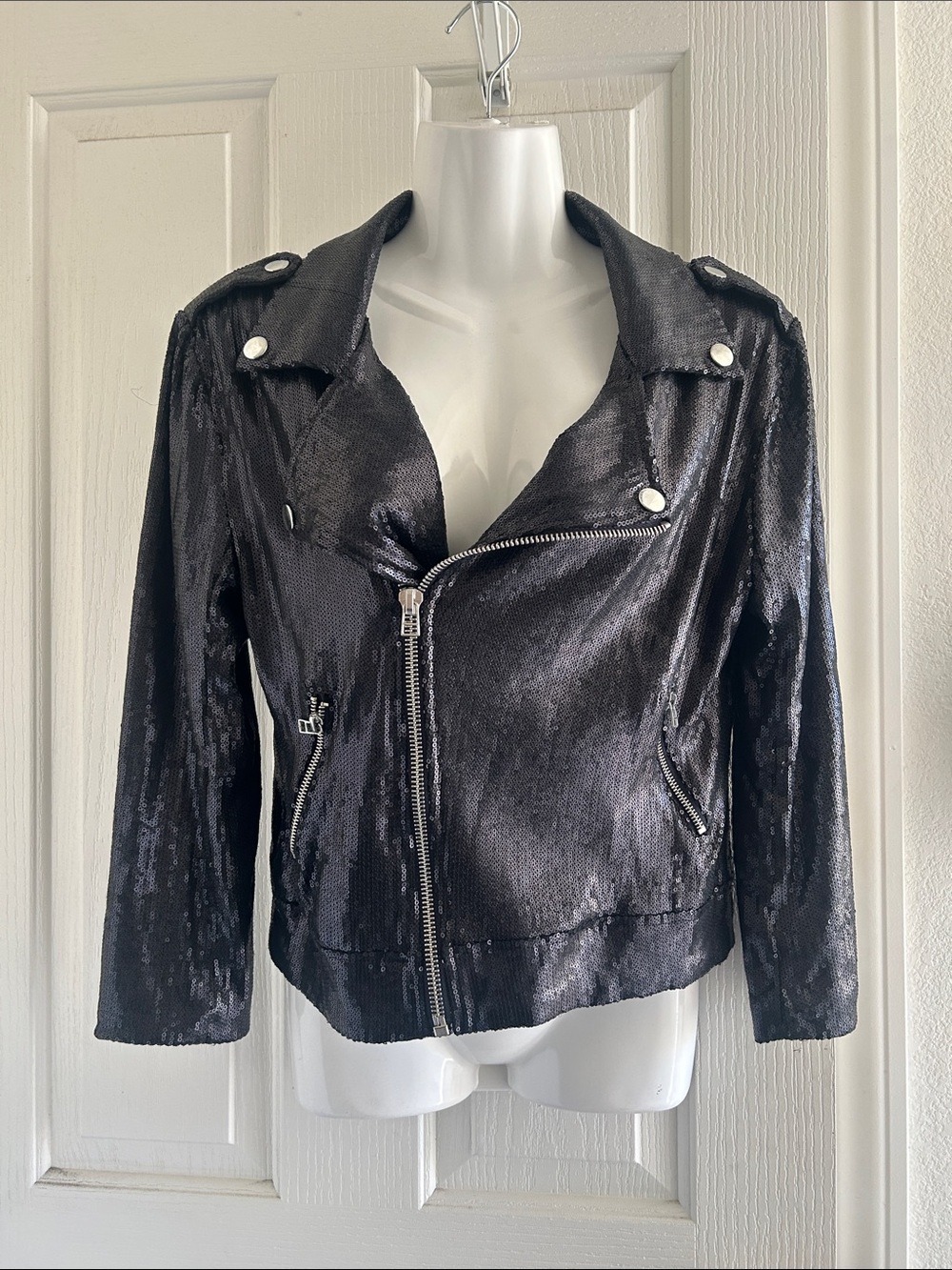 Zara Black Sequined Moto Jacket